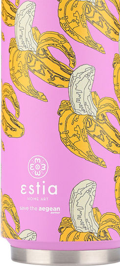 Estia Travel Cup Save the Aegean Рециклируема Бутилка Термос Неръждаема Стомана / Пластмаса BPA Free 500ml Banana Swirl с Сламка