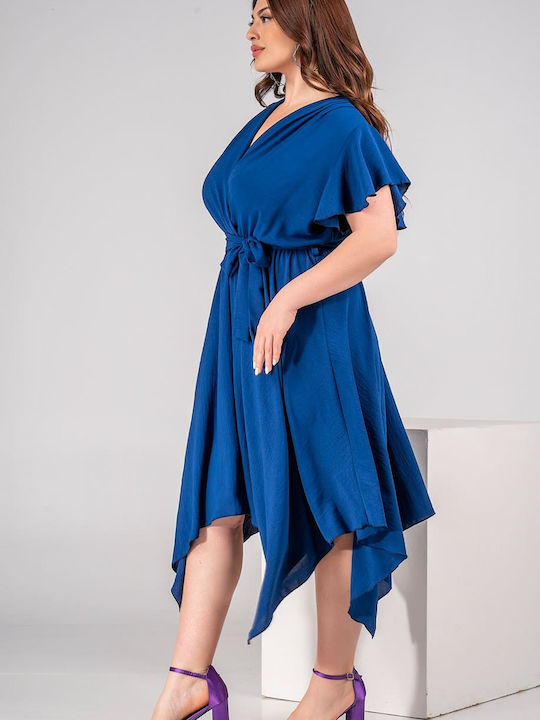 Lovesize Καλοκαιρινό Midi Φόρεμα Κρουαζέ Μπλε