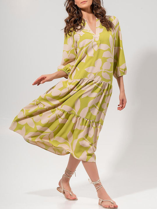 Maki Philosophy Midi Dress with Ruffle Lime