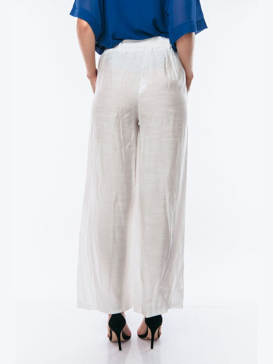 Elastic Waistband White Trousers