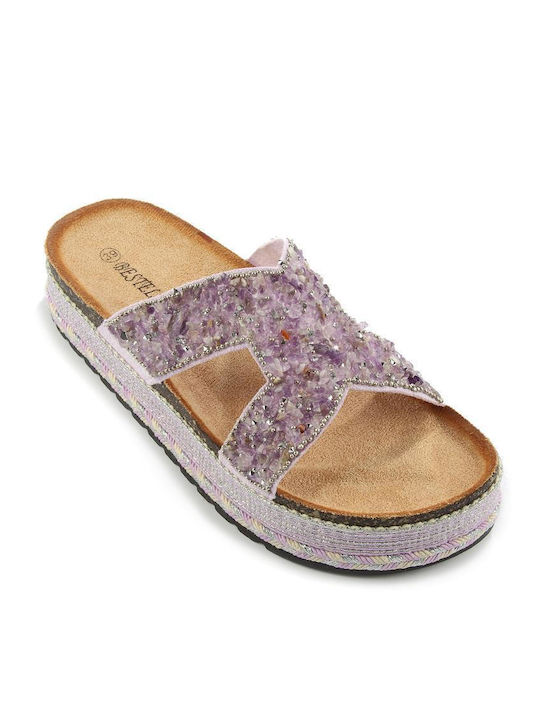 Flat Sandal with Decorative Stones Fshoes Ls086.12 Fshoes Purple