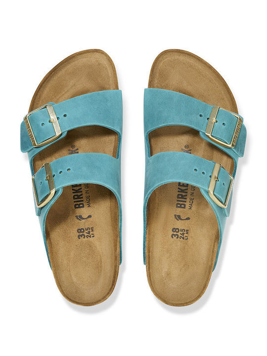Arizona Leather Women's Flat Sandals Anatomic in Blue Color Narrow Fit