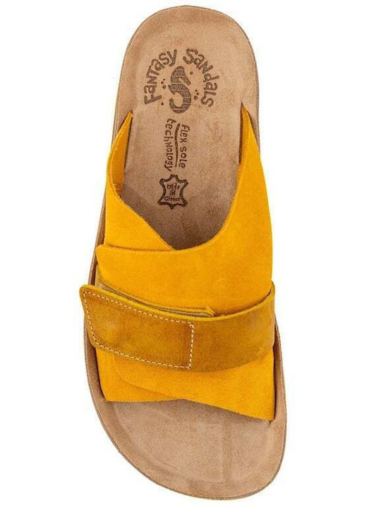 Fantasy Sandals Leather Women's Flat Sandals Anatomic in Yellow Color