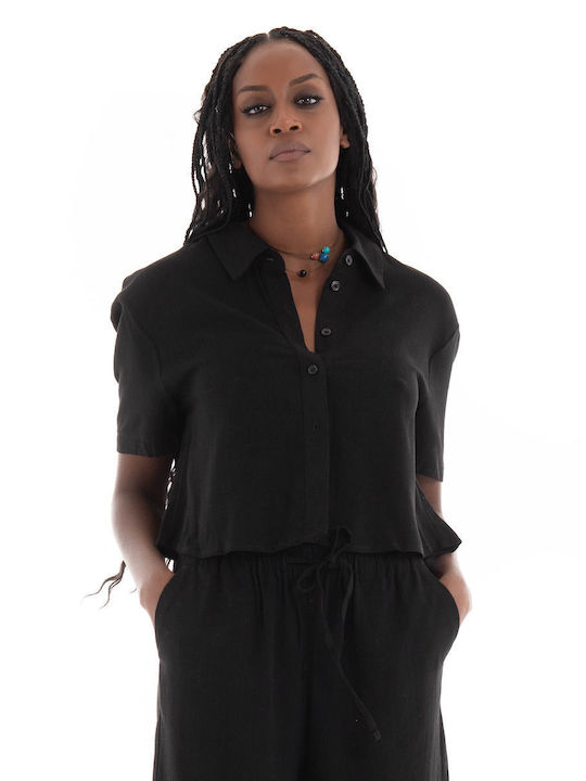 Only Women's Linen Long Sleeve Shirt Black
