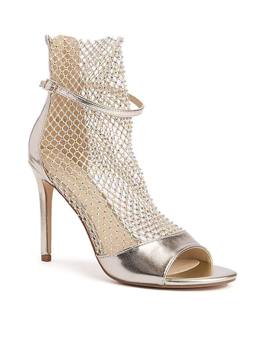 High Heel Peep Toe Sandals with Strass Gold