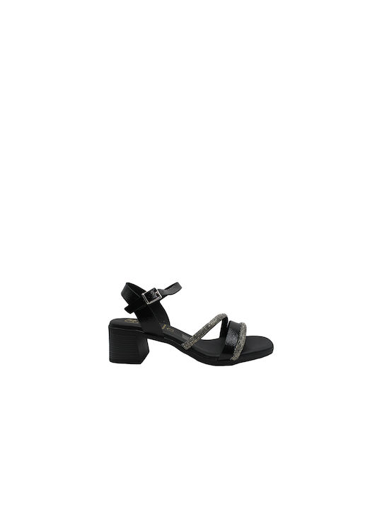 Oh My Sandals Leather Women's Sandals Black with Medium Heel