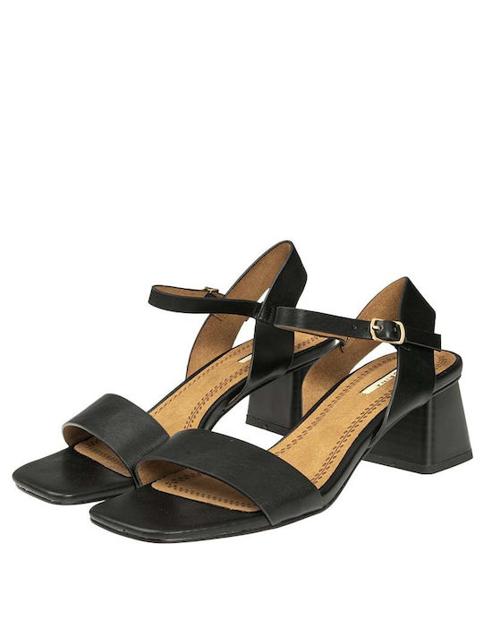 Corina Synthetic Leather Women's Sandals Black with Medium Heel