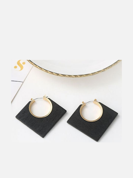 Wooden Earrings Square Shape Black 4.7x5.5 Cm