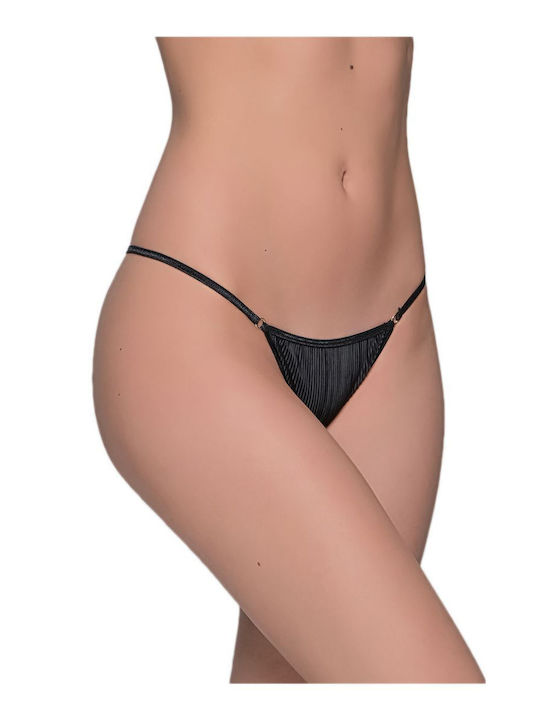 Chiloți micro G-string pentru femei cu volane plisate, negri