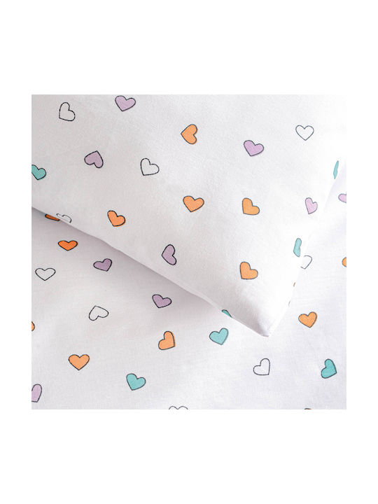 Rythmos Σετ Σεντόνια Ημίδιπλα Βαμβακερά Tiny Heart Λευκό 160x260cm 3τμχ