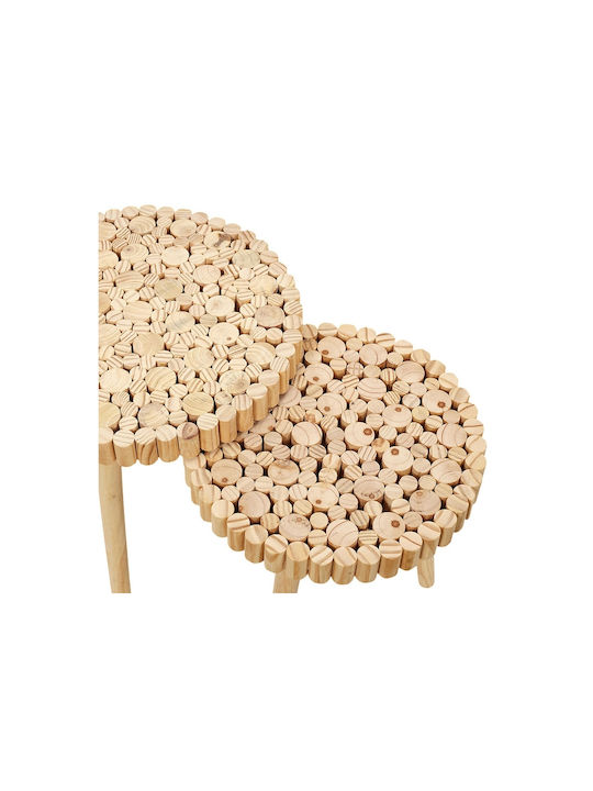 Round Side Table Made of Solid Wood Brown 2 Pieces M40xD40cm