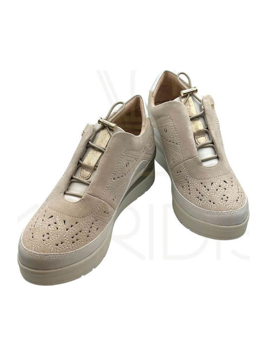 Leather Women's Moccasins in Beige Color
