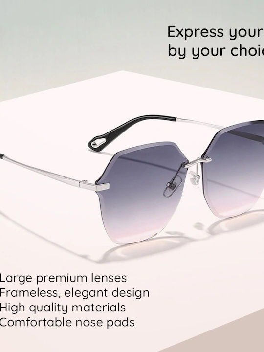 Techsuit Women's Sunglasses with Silver Metal Frame and Purple Gradient Mirror Lens