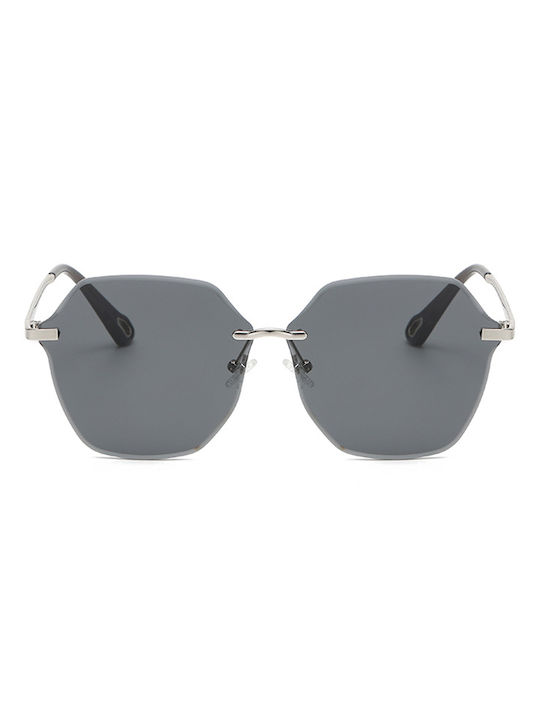 Techsuit Unisex Sunglasses with Silver Metal Frame and Black Mirror Lens