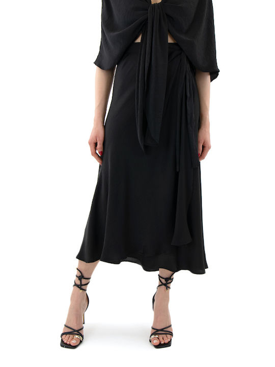 Moutaki Σατέν Midi Φούστα Φάκελος σε Μαύρο χρώμα