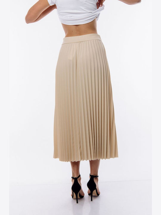 Long Pleated Beige Skirt