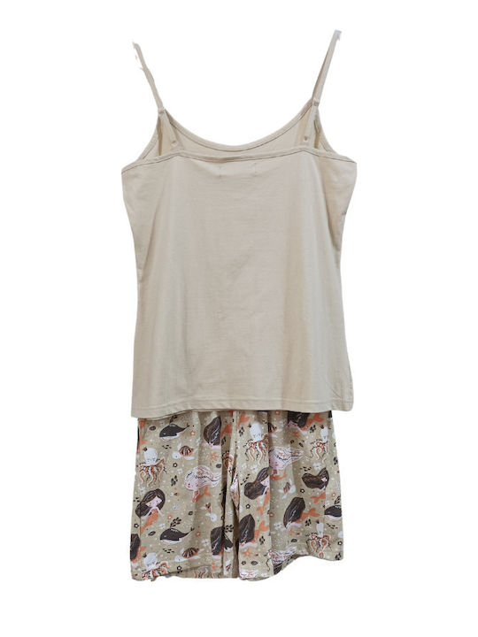 MEI Sommer Damen Pyjama-Set Beige MEI Sommer Damen Pyjama-Set Beige