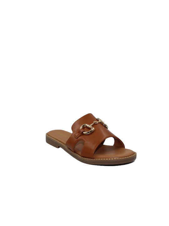 Adam's Shoes Leather Women's Flat Sandals in Tabac Brown Color