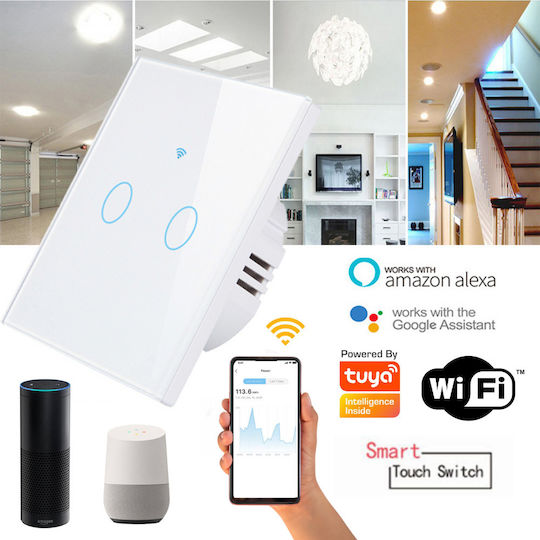 Comutator De Perete Electric Încastrat Rezistent La Apă Tactil Wi-Fi Cu Comenzi Alb