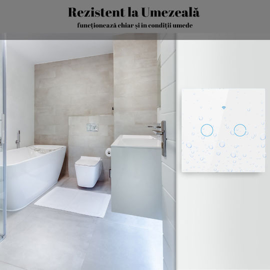 Comutator De Perete Electric Încastrat Rezistent La Apă Tactil Wi-Fi Cu Comenzi Alb