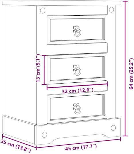 Κομοδίνο Ξύλινο με Μεταλλικά Πόδια Μπεζ 45x35x64cm