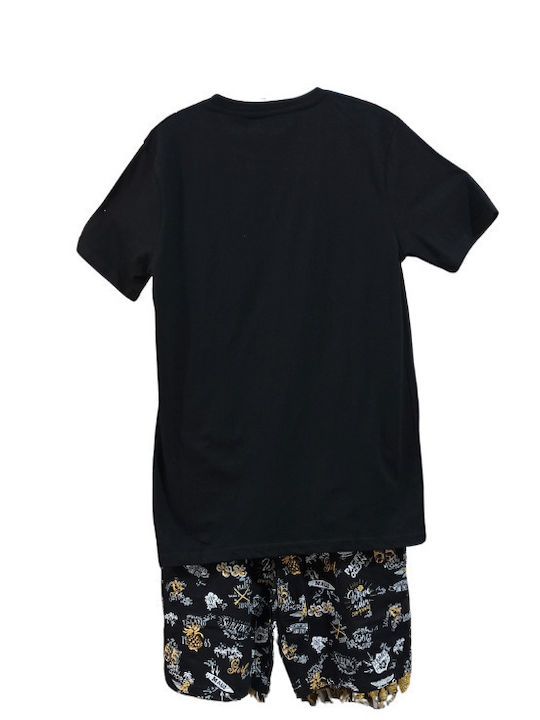 MEI Men's Summer Cotton Pajamas Set Black