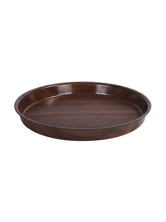 Ready Wooden Round Serving Tray Non-slip with Handles in Brown Color 32x32cm HOR320MD 1pcs
