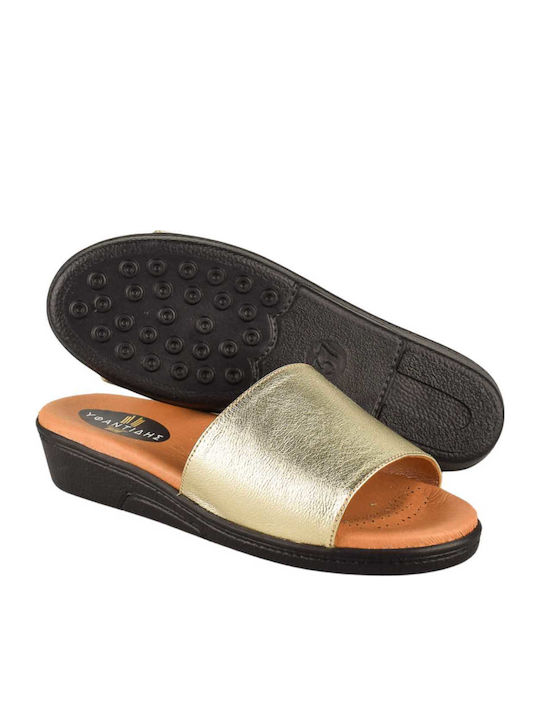 Leather Women's Flat Sandals Anatomic in Gold Color