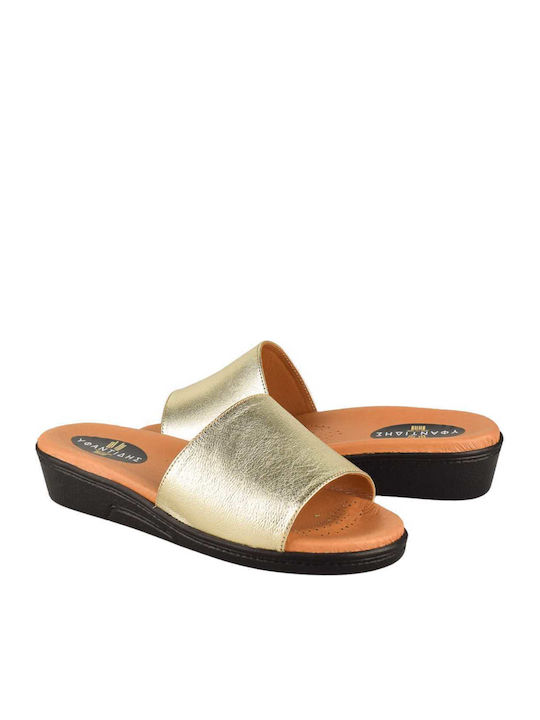 Leather Women's Flat Sandals Anatomic in Gold Color