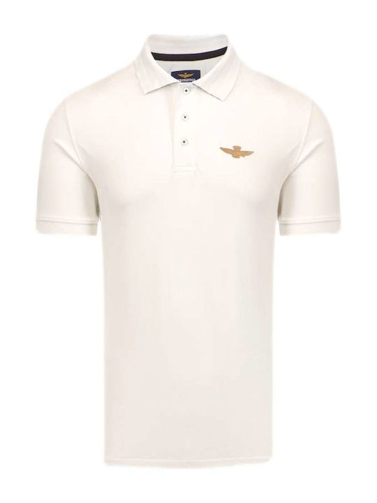 Aeronautica Militare Bluza Bărbătească cu Mânecă Scurtă Polo Milk White