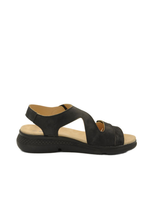 Blondie Damen Flache Sandalen Anatomisch mit Riemen in Schwarz Farbe