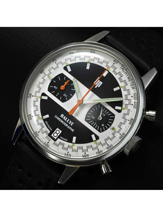 Lip Watches Rallye Meca Men's Watch Chronograph Battery with Black Leather Strap