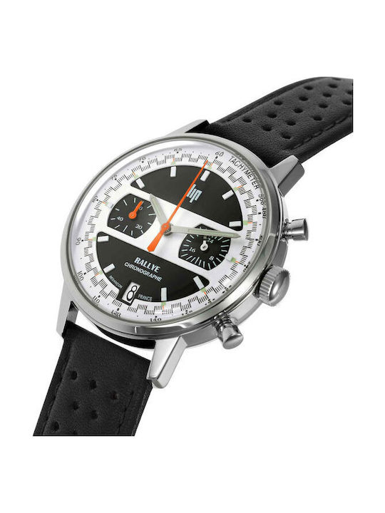 Lip Watches Rallye Meca Men's Watch Chronograph Battery with Black Leather Strap