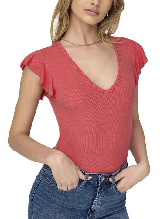 Women's Summer Blouse Sleeveless with V Neckline Pink