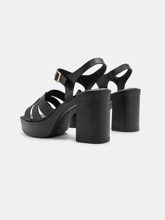 Luigi Platform Synthetic Leather Women's Sandals Black with Low Heel