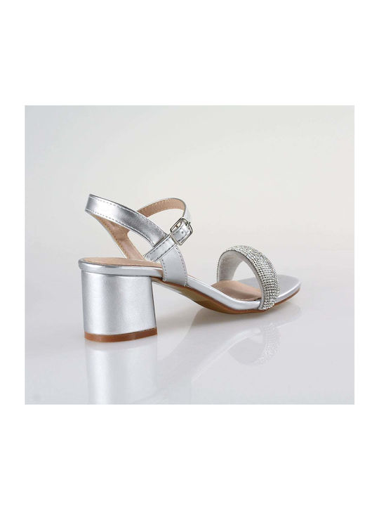 Blondie Synthetic Leather Women's Sandals Silver with Medium Heel