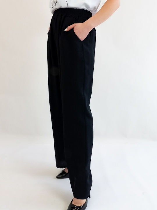 Brak Women's Fabric Trousers in Wide Line Black