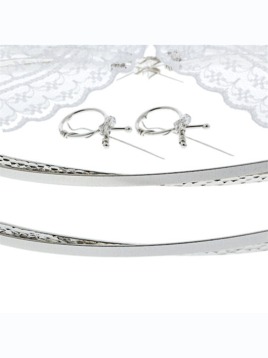 Silberne Weiße Hochzeitskronen Verpackungsset aus 2 - SKU000009 Design-50