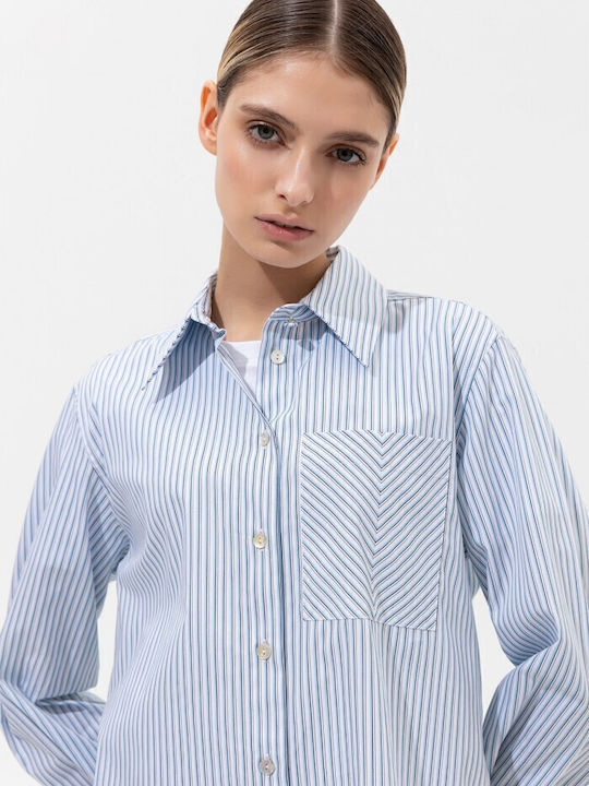 Langärmelig Damen Hemd White / Blue Gestreift