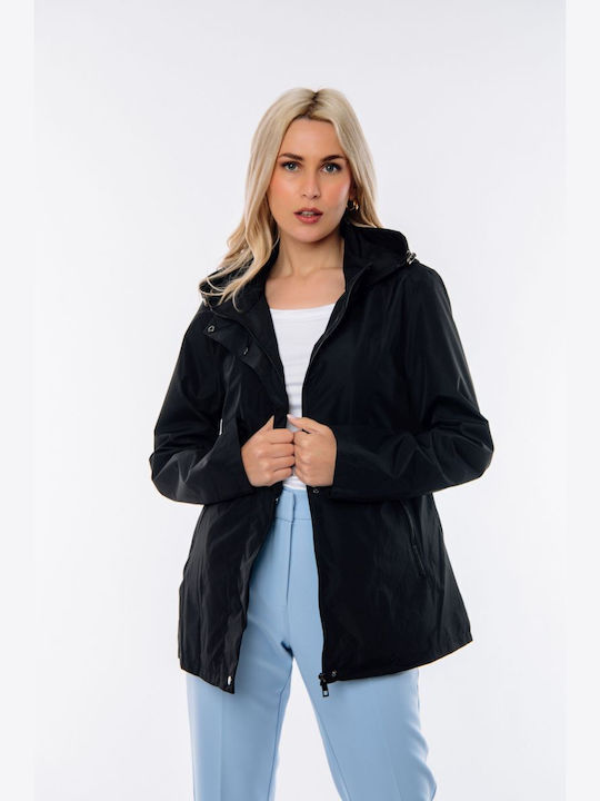 Dress Up Women's Short Lifestyle Jacket for Winter with Hood BLACK