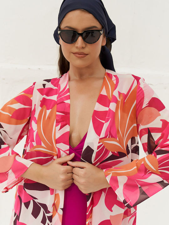 Jucita Damen Maxi Kimono Strand Rosa