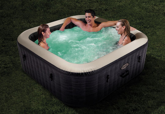 Intex Bubble Massage Τετράγωνη Πισίνα PVC 795lt Φουσκωτή με Υδρομασάζ 175x175x71εκ. Γκρι