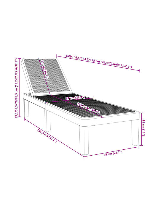 Deckchair Plastic with Cushion Black 159x57x83.5cm.