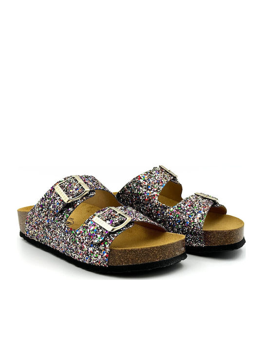 Plakton Δερμάτινα Ανατομικά Σανδάλια Glitter Multi