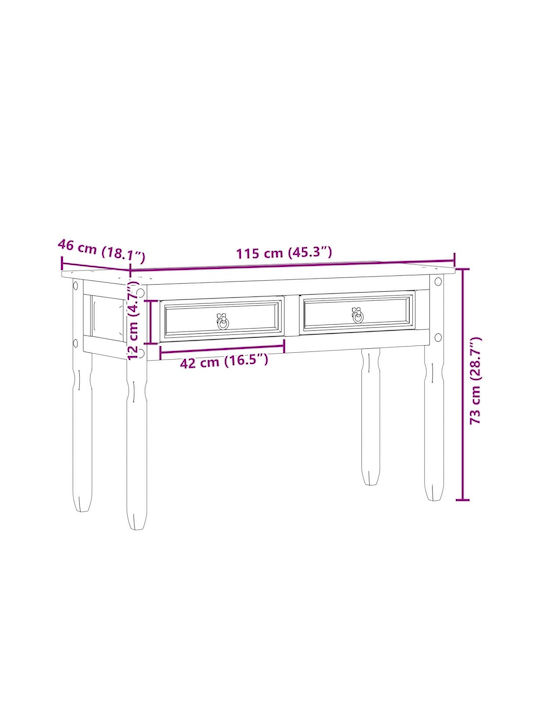 Console Table of Solid Wood & Metal Coffee L115xW46xH73cm