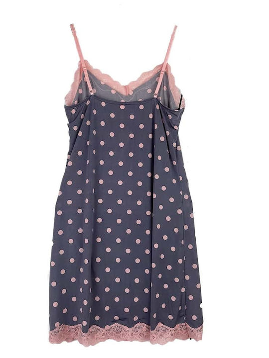 Women's Polka Dot Stretch Lace Slim Fit Nightgown Gray