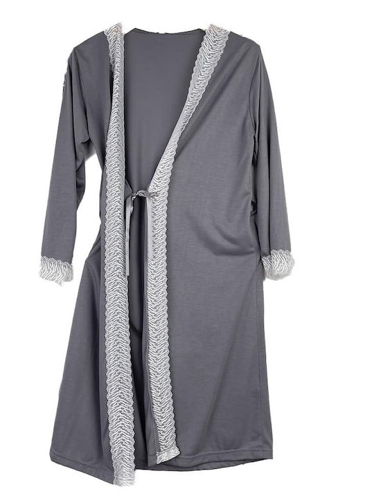 Women's Cotton Short Robe Nightgown Slim Fit Gray