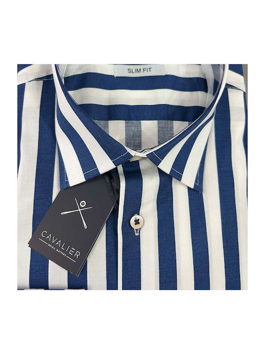 Cavalier Men's Shirt Long Sleeve Cotton Striped Striped Blue