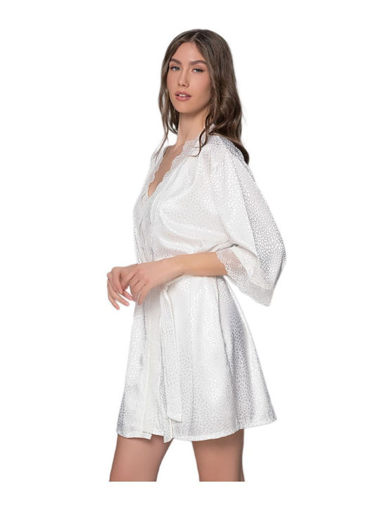 Milena by Paris Women's Summer Satin Pajama Robe Ecru