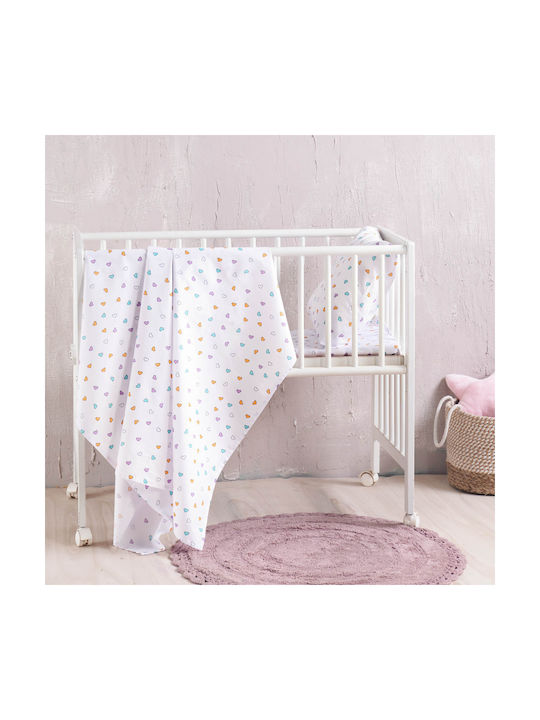 Rythmos Set Copertă de Pătuț cu Față de Pernă Tiny Heart Alb 110x160cm.